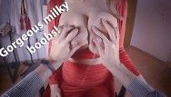 Flawless milky saggy large love muffins lactating everywhere pov red costume